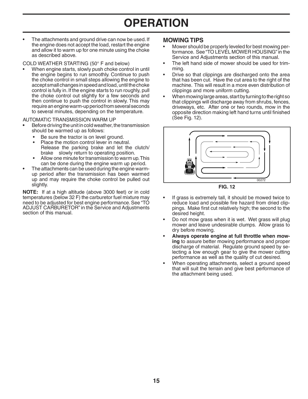 Husqvarna YTH2448 manual Mowing Tips, Automatic Transmission Warm UP 