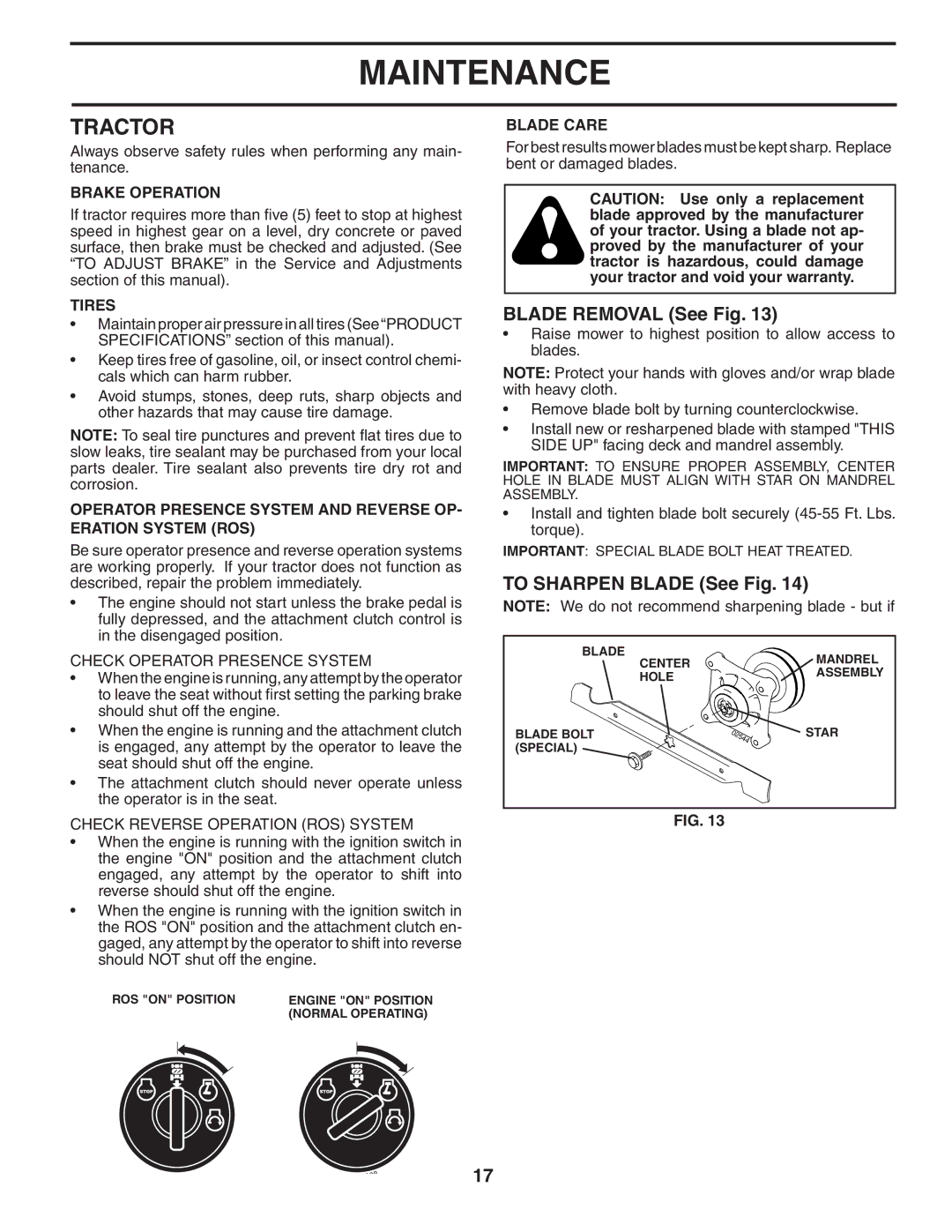 Husqvarna YTH2448 manual Tractor, Blade Removal See Fig, To Sharpen Blade See Fig 