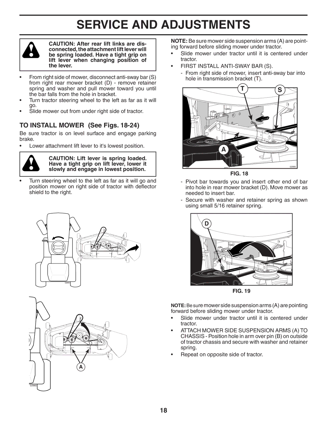 Husqvarna YTH2448T owner manual To Install Mower See Figs, First Install ANTI-SWAY BAR S 