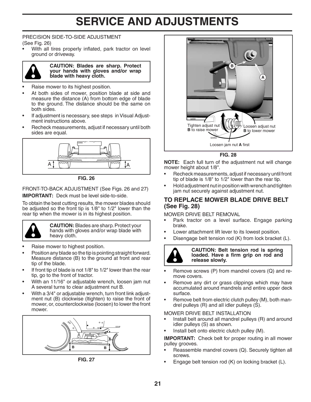 Husqvarna YTH2448T To Replace Mower Blade Drive Belt See Fig, Mower Drive Belt Removal, Mower Drive Belt Installation 