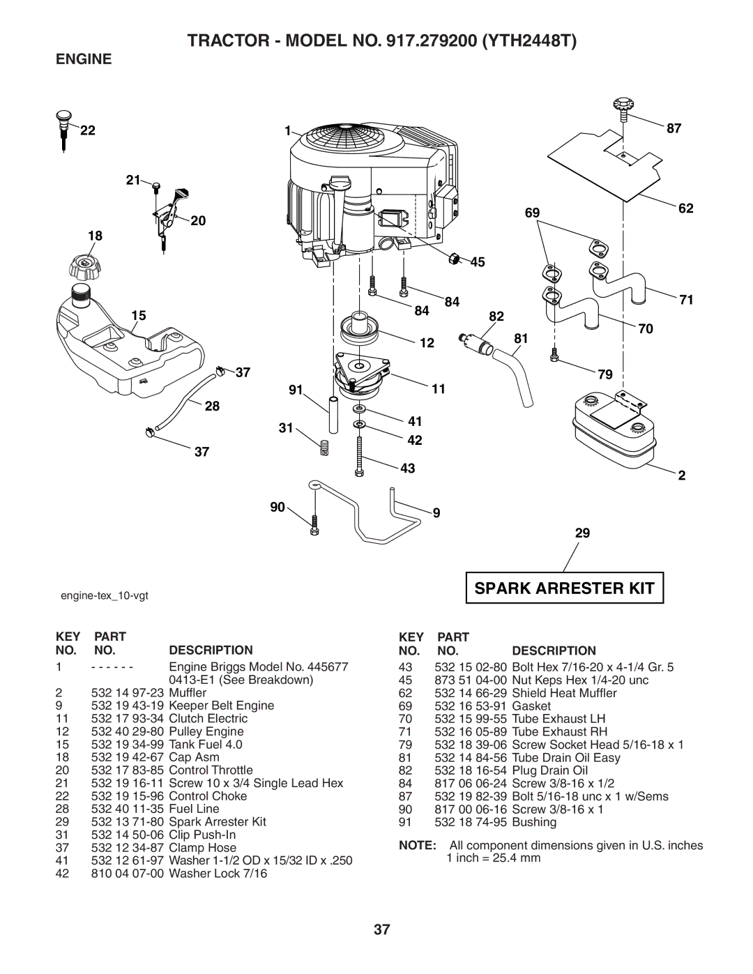 Husqvarna YTH2448T owner manual Spark Arrester KIT, Engine 