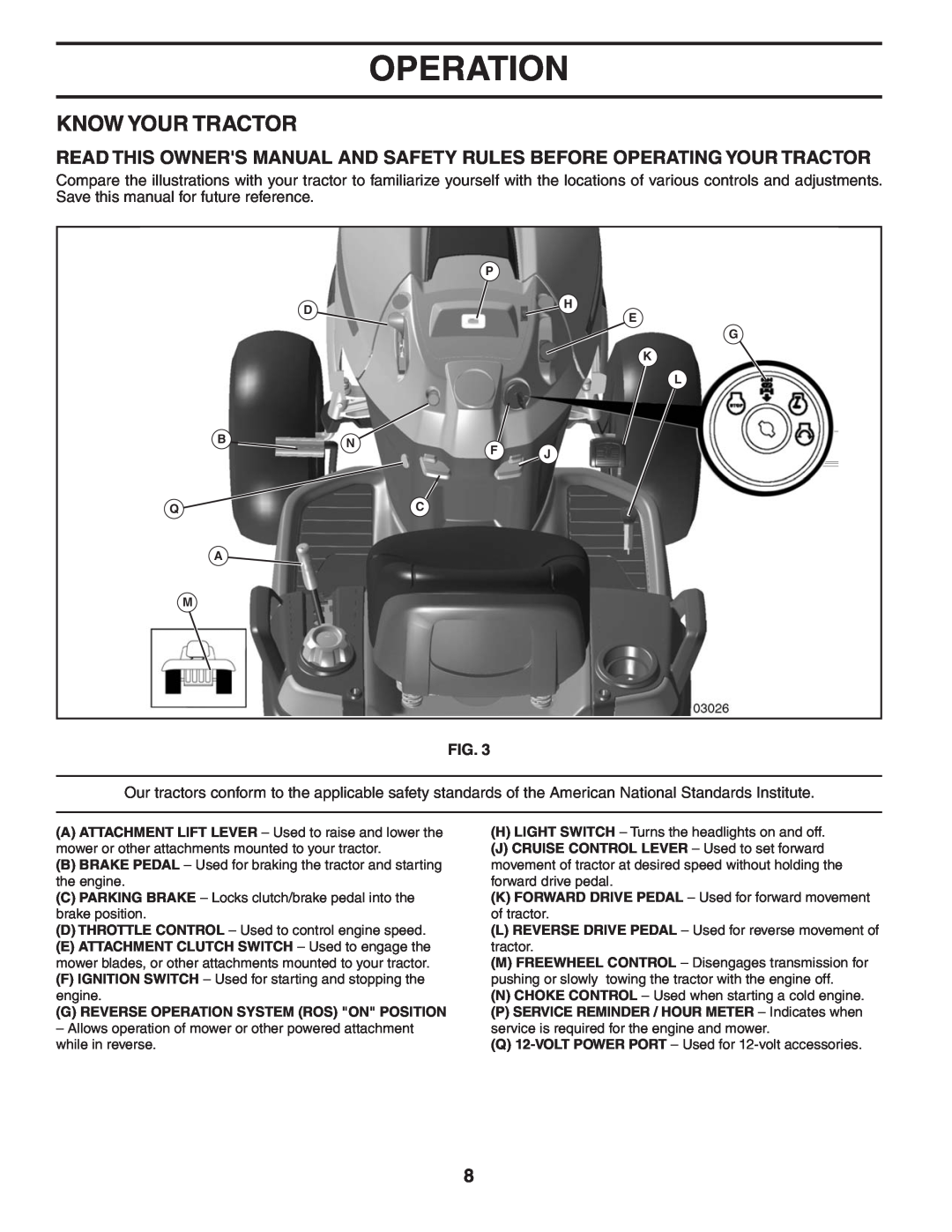 Husqvarna YTH2448T owner manual Know Your Tractor, G Reverse Operation System Ros On Position 