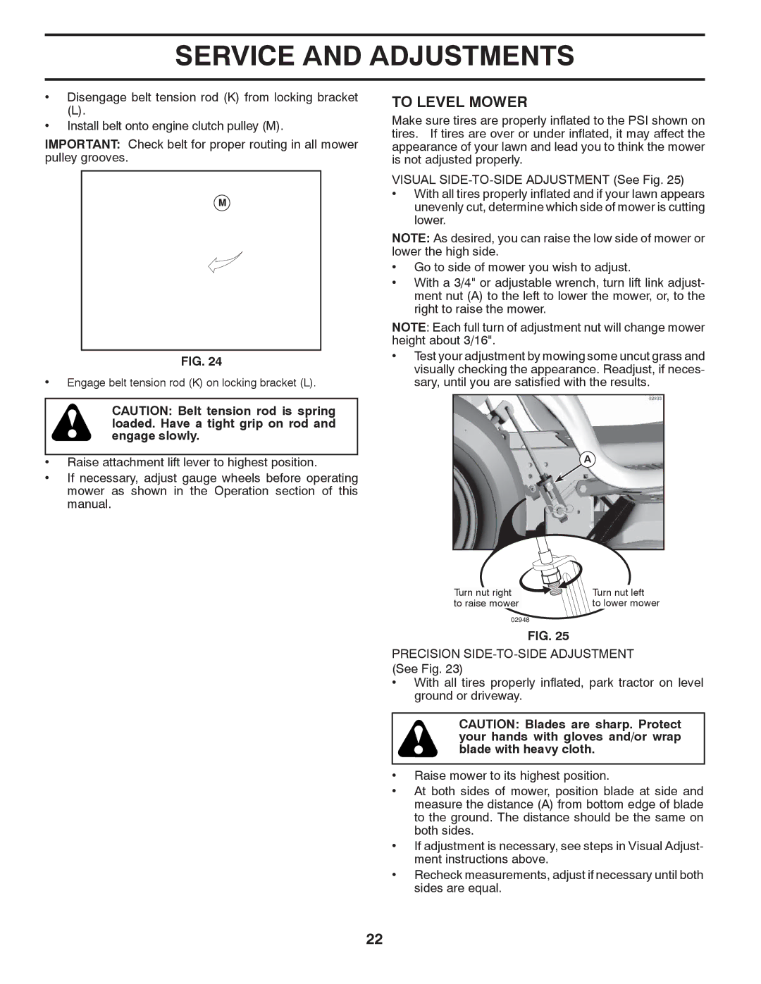 Husqvarna YTH2454 owner manual To Level Mower 