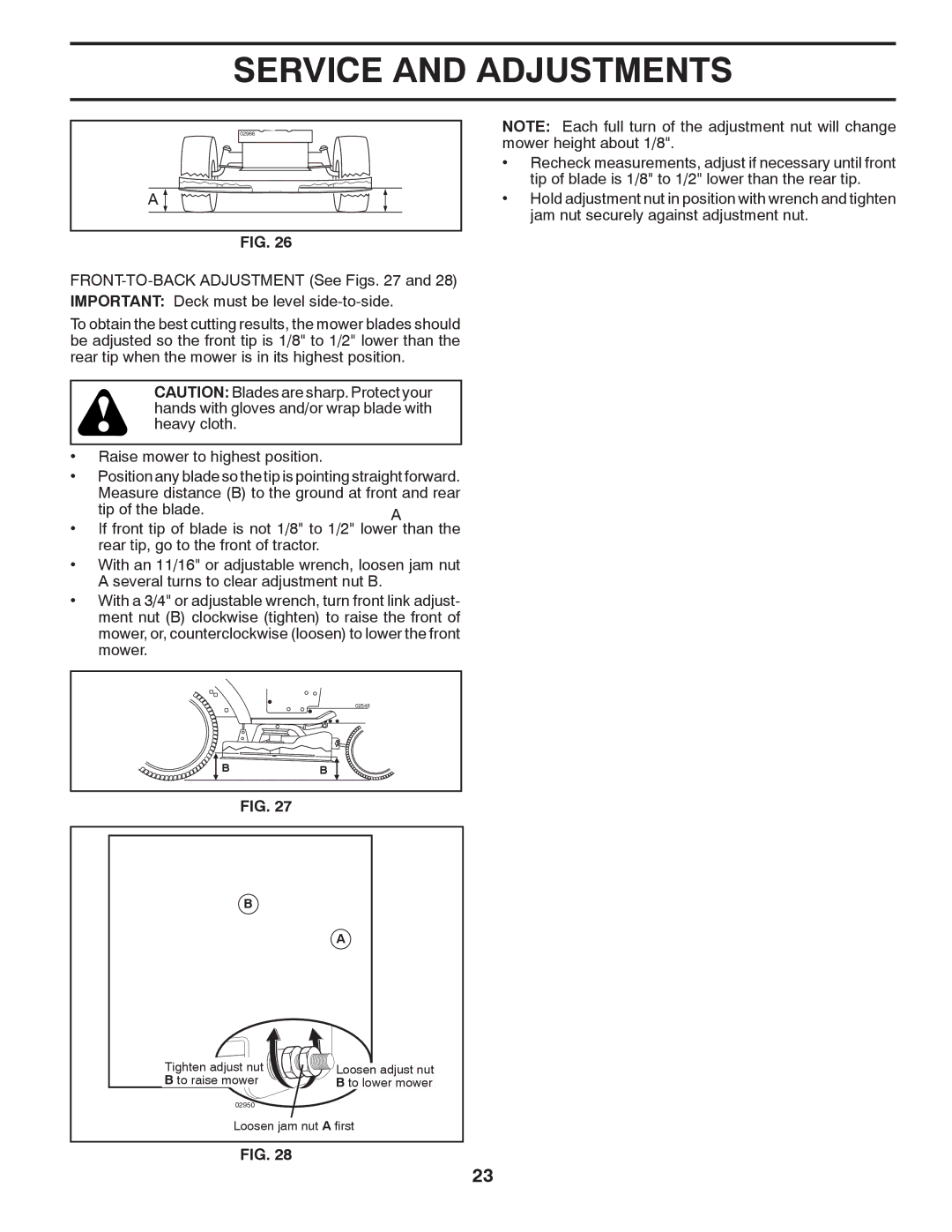 Husqvarna YTH2454 owner manual Tighten adjust nut 