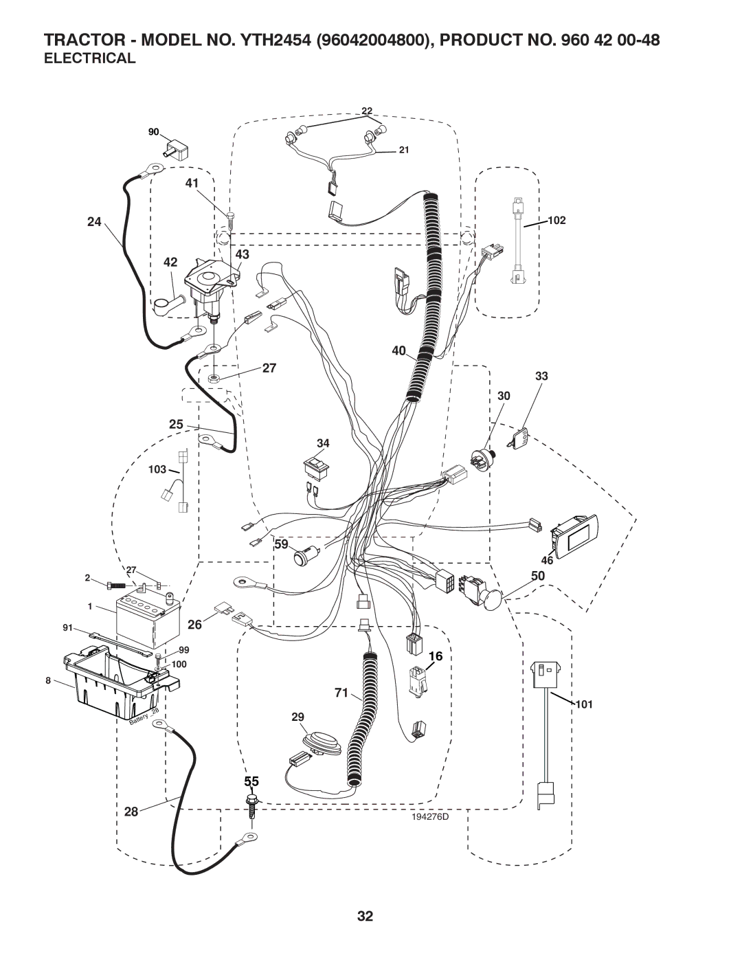 Husqvarna YTH2454 owner manual Electrical 