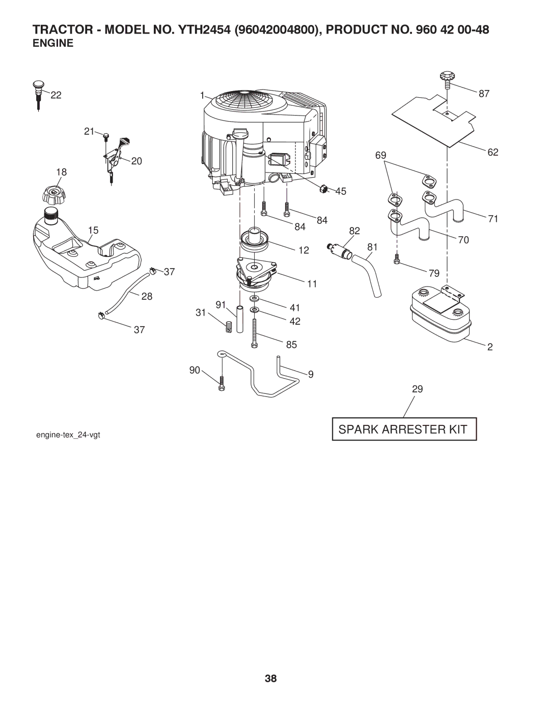 Husqvarna YTH2454 owner manual Engine 