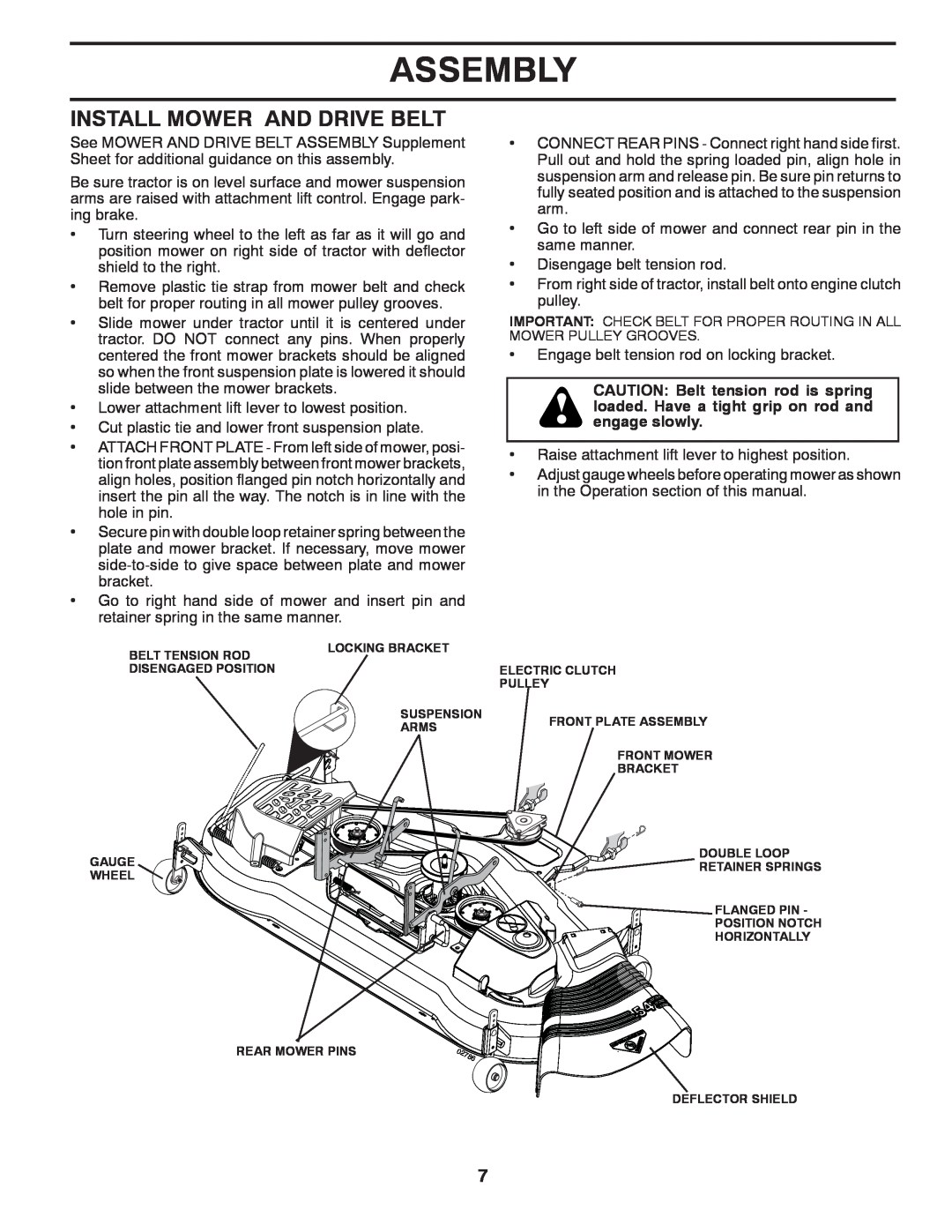 Husqvarna YTH2454 owner manual Install Mower And Drive Belt, Assembly 