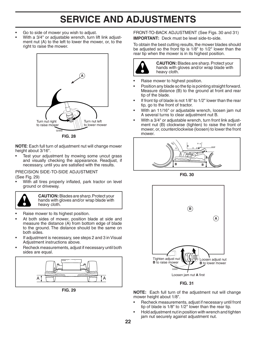 Husqvarna YTH2454T owner manual Turn nut right Turn nut left To raise mower 