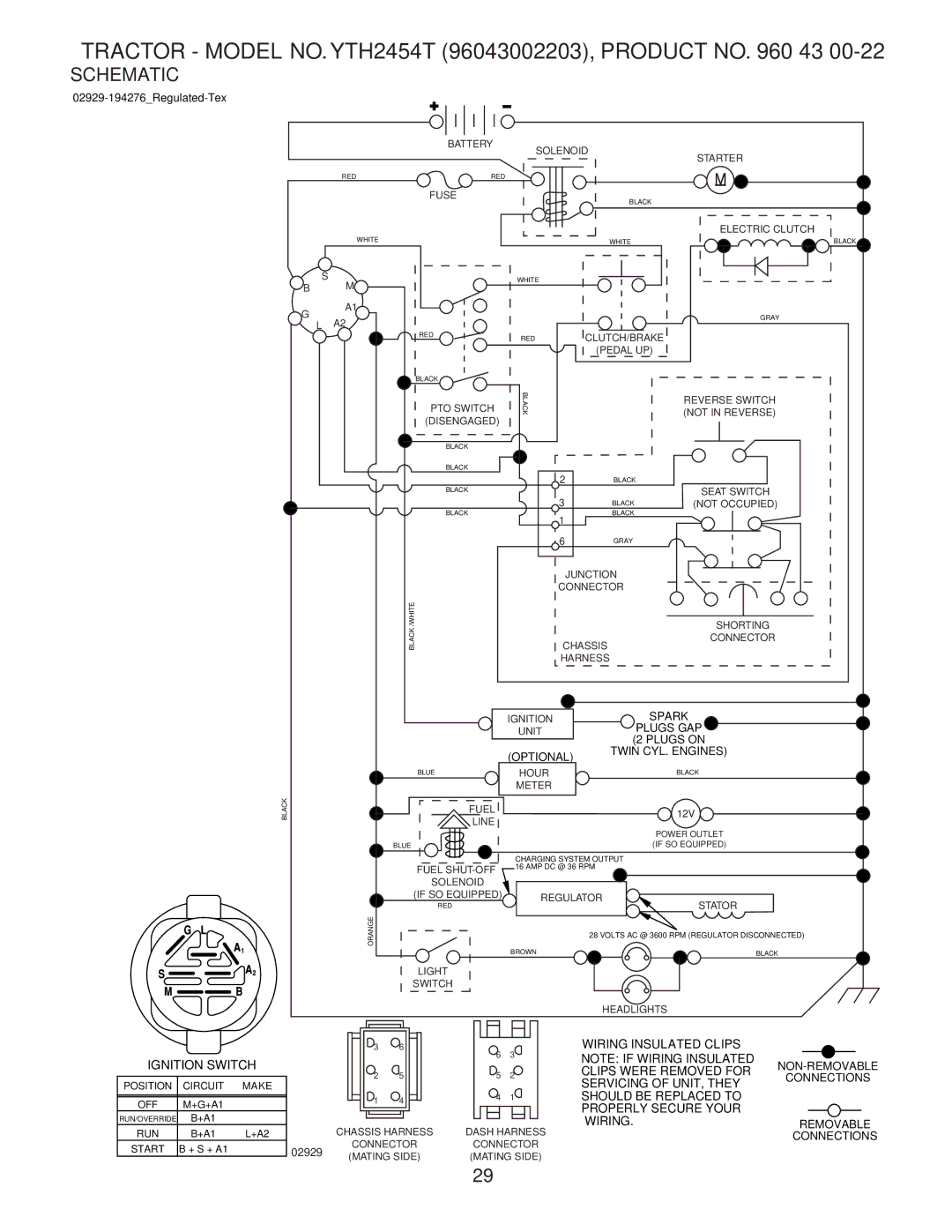 Husqvarna owner manual Tractor Model NO. YTH2454T 96043002203, Product no 43, Schematic 