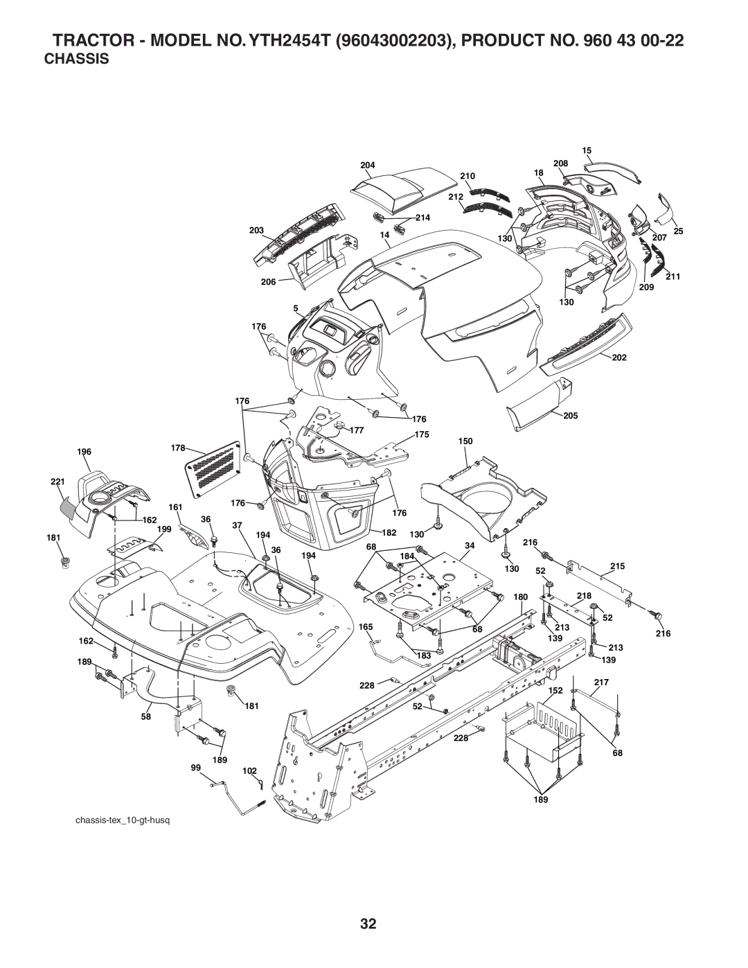 Husqvarna YTH2454T owner manual Chassis 