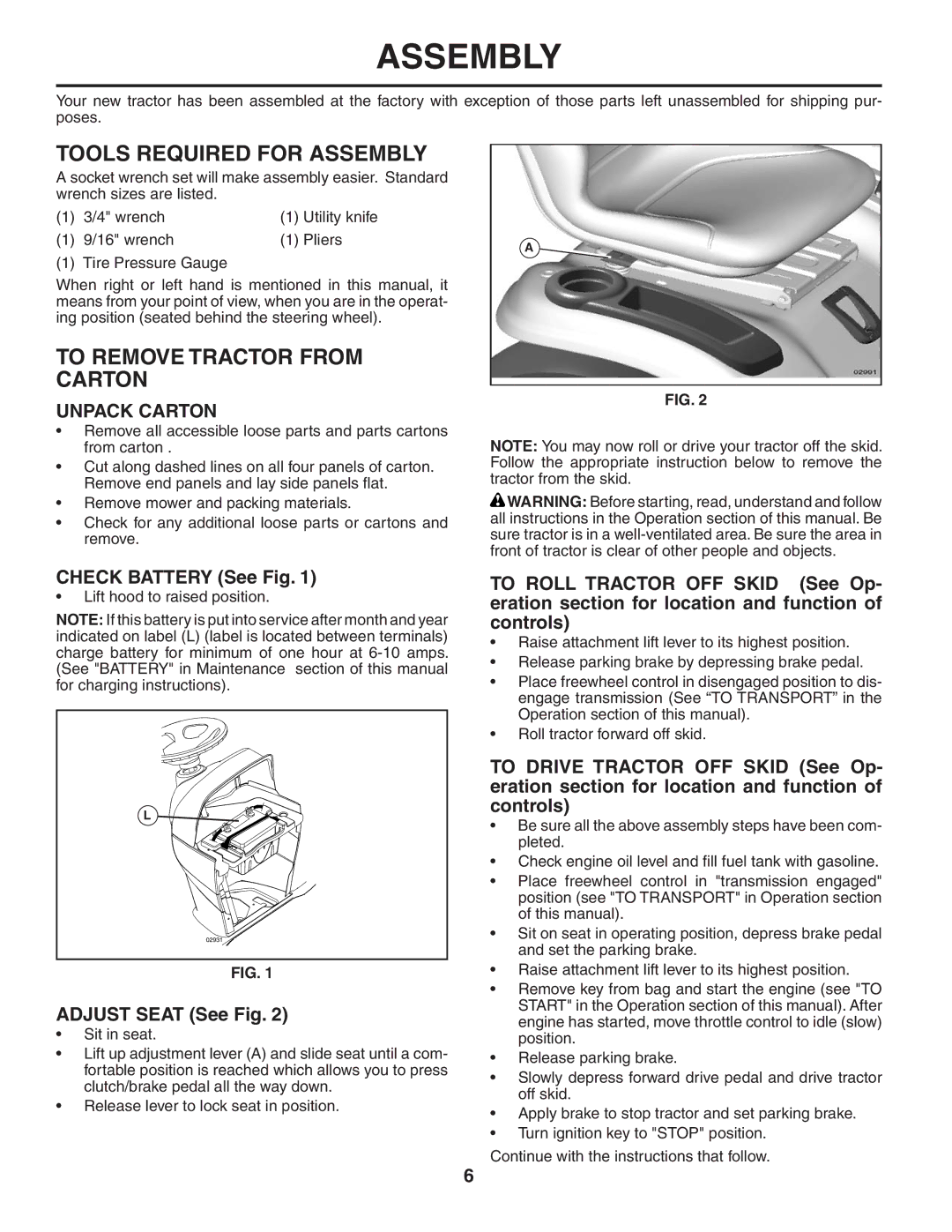 Husqvarna YTH2454T owner manual Tools Required for Assembly, To Remove Tractor from Carton, Unpack Carton 