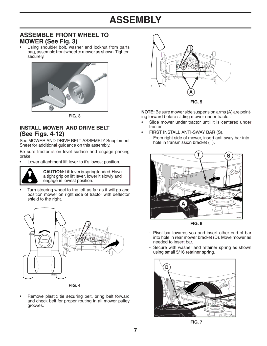 Husqvarna YTH2454T owner manual Install Mower and Drive Belt, First Install ANTI-SWAY BAR S 