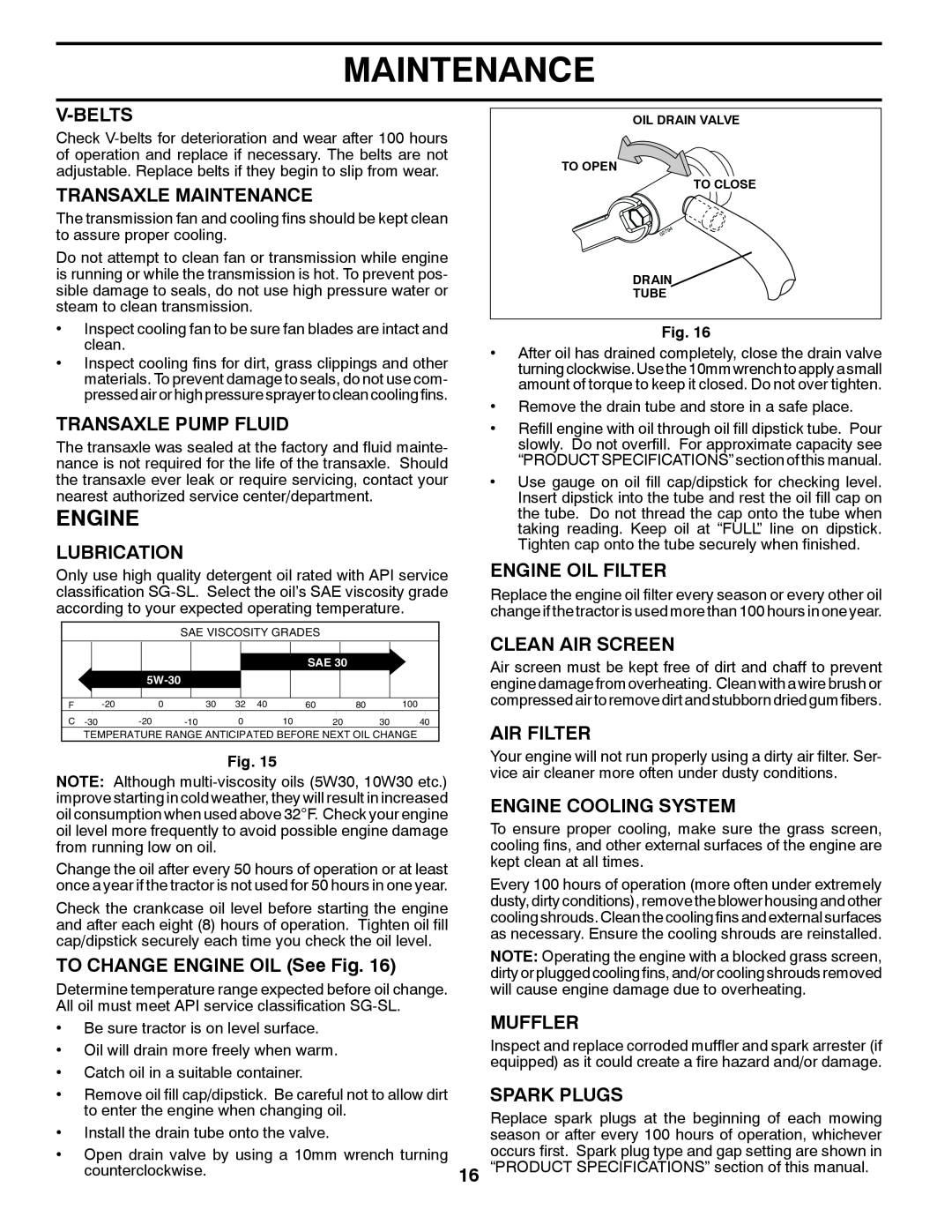 Husqvarna YTH24V42LS V-Belts, Transaxle Maintenance, Transaxle Pump Fluid, Lubrication, Engine Oil Filter, Air Filter 