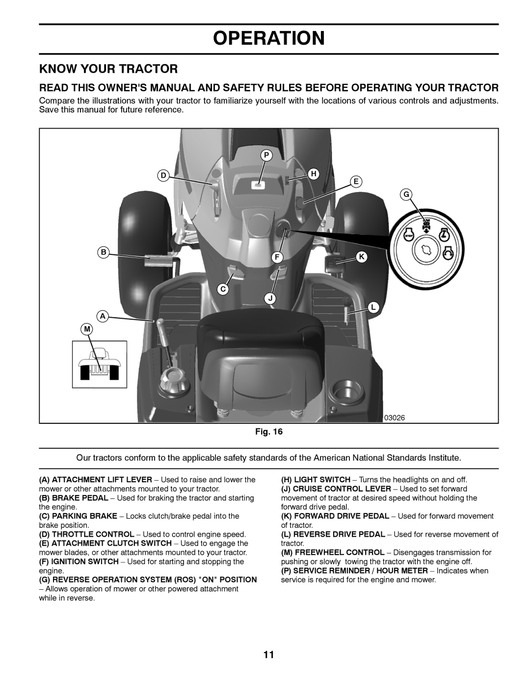 Husqvarna YTH24V54 owner manual Know Your Tractor, Reverse Operation System ROS on Position 