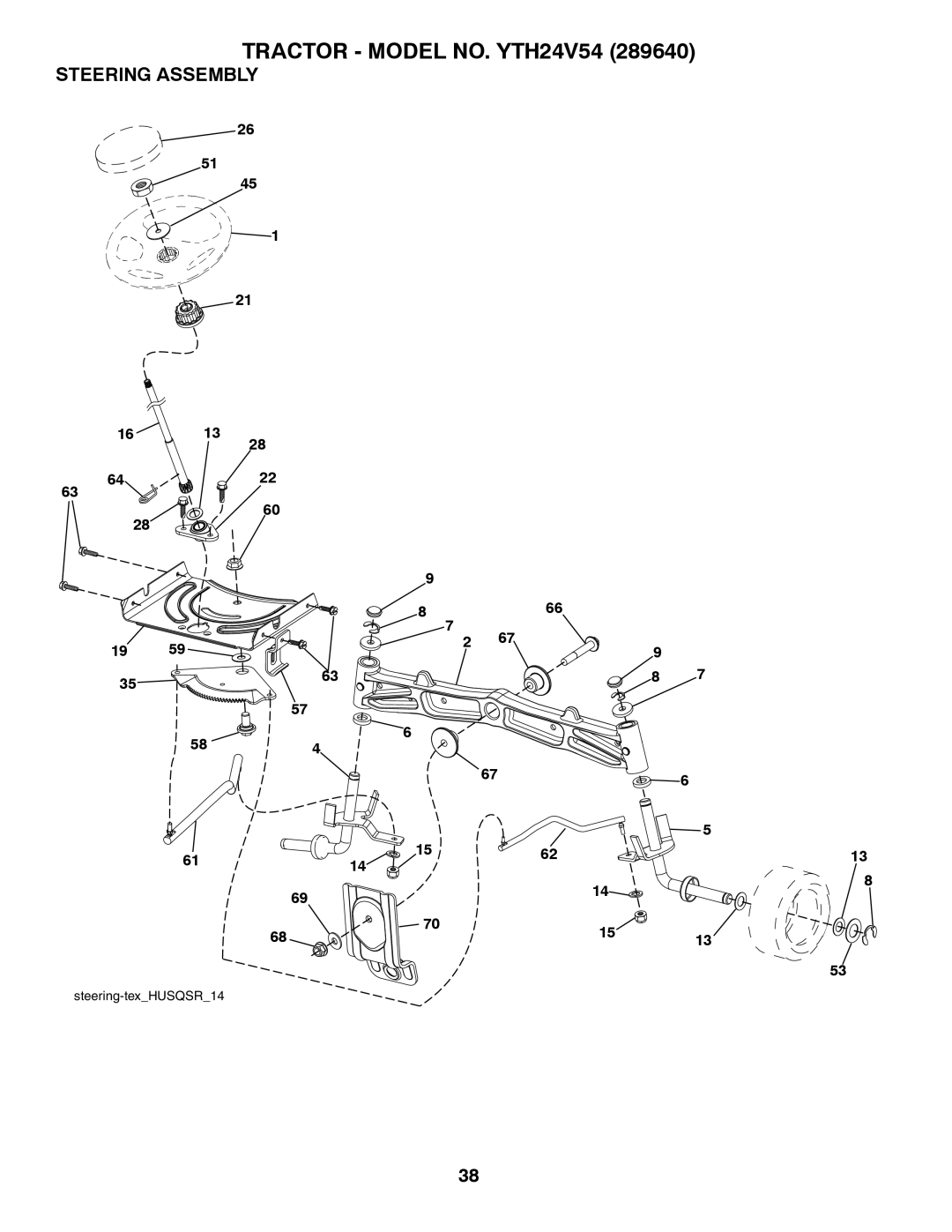 Husqvarna YTH24V54 owner manual Steering Assembly 