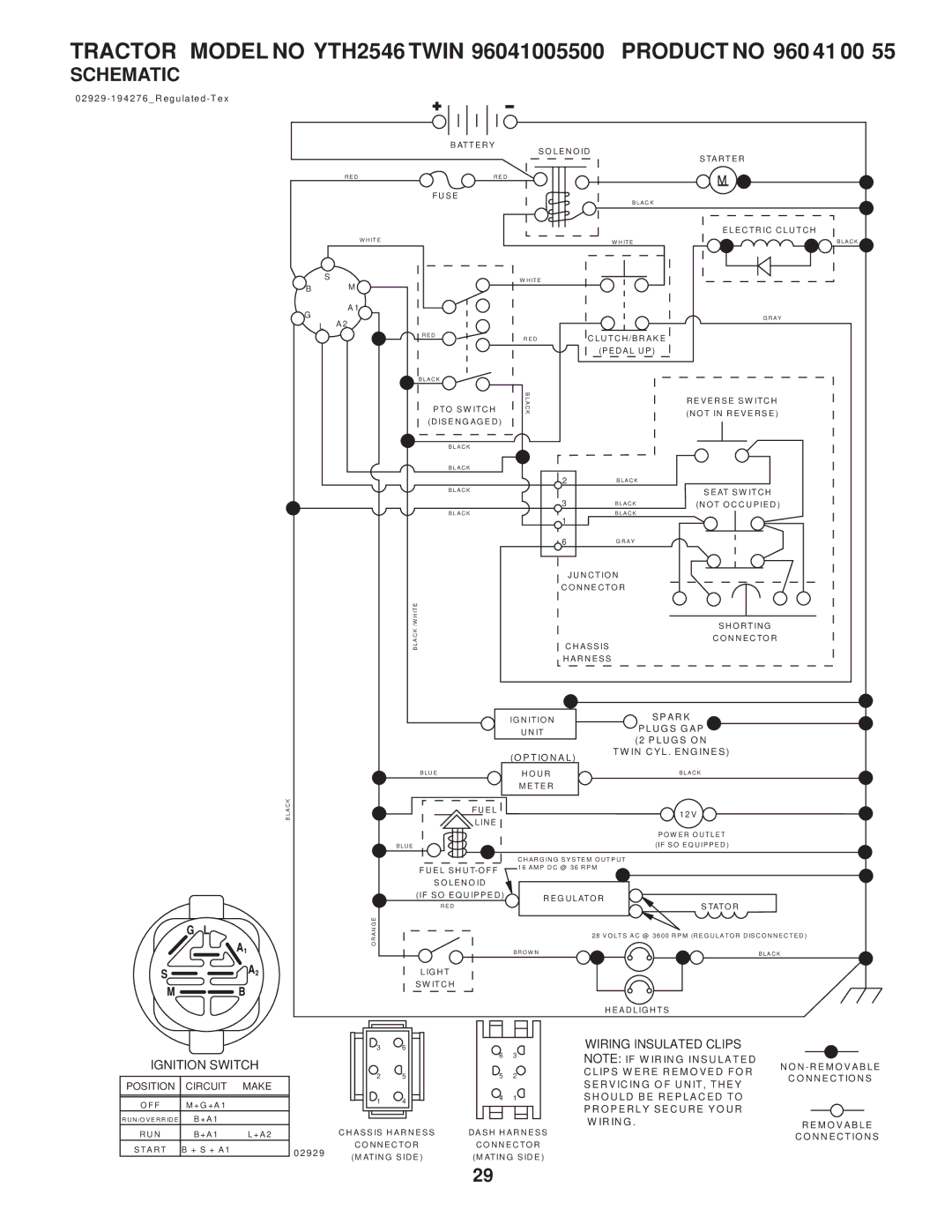 Husqvarna YTH2546 owner manual Schematic, 02929-194276Regulated-Tex 