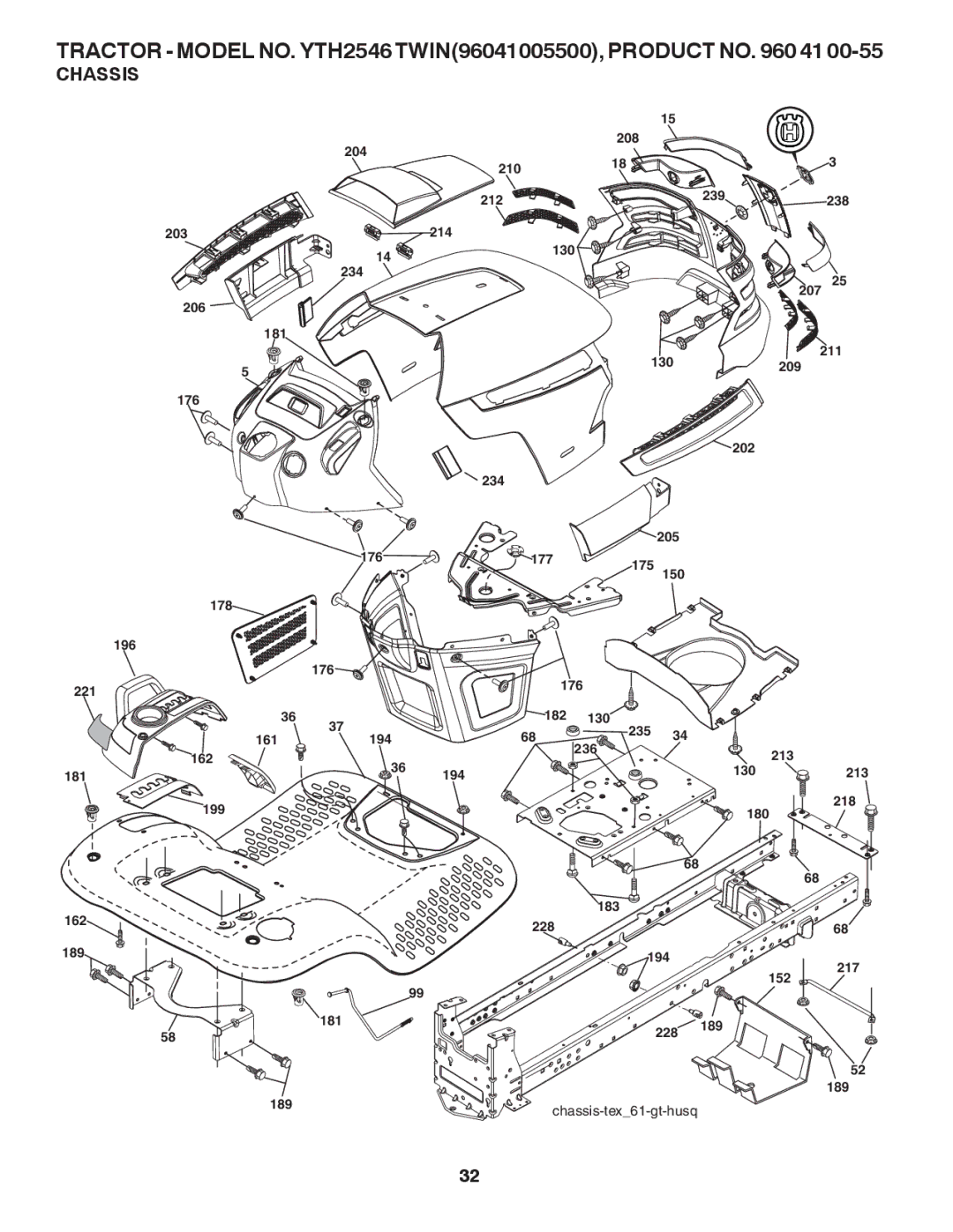 Husqvarna YTH2546 owner manual Chassis 