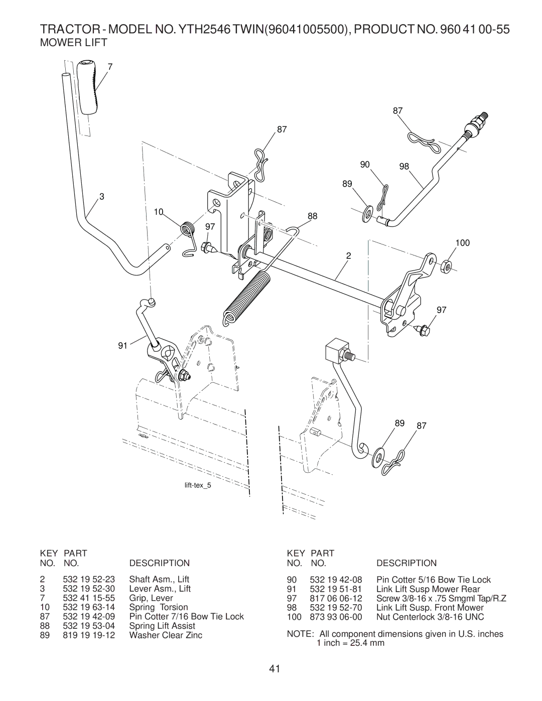 Husqvarna YTH2546 owner manual Mower Lift 