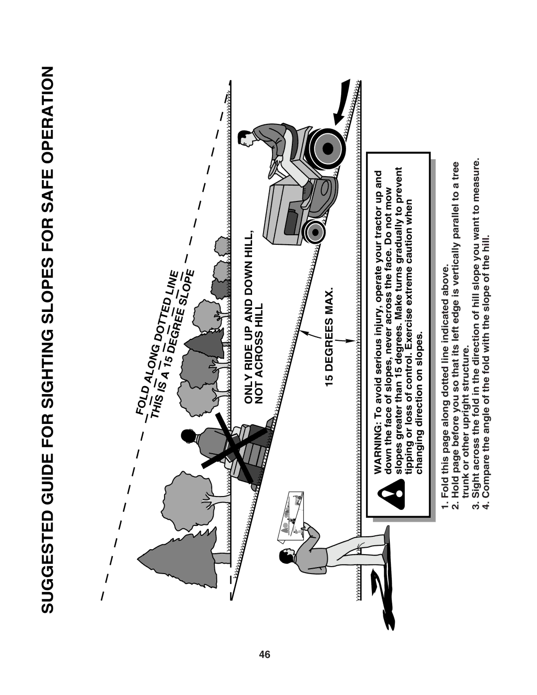 Husqvarna YTH2548 owner manual Suggested Guide for Sighting Slopes for Safe Operation, Fold Along This Dotted Line Degree 