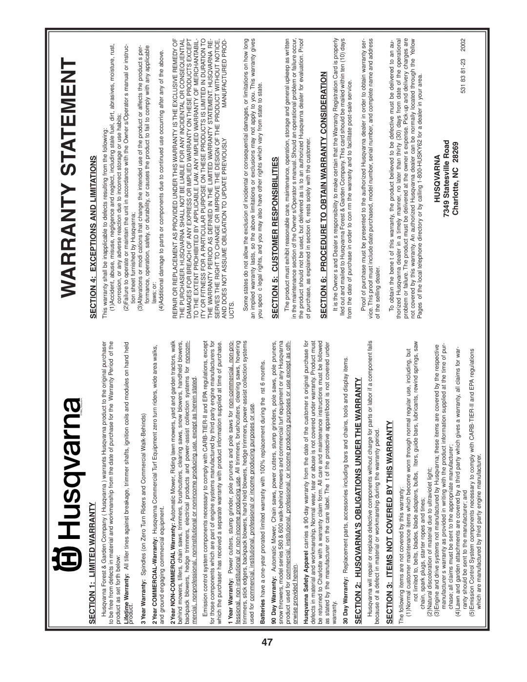 Husqvarna YTH2548 owner manual Warranty Statement 