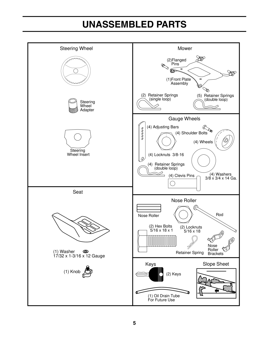 Husqvarna YTH2548 owner manual Unassembled Parts, Mower 