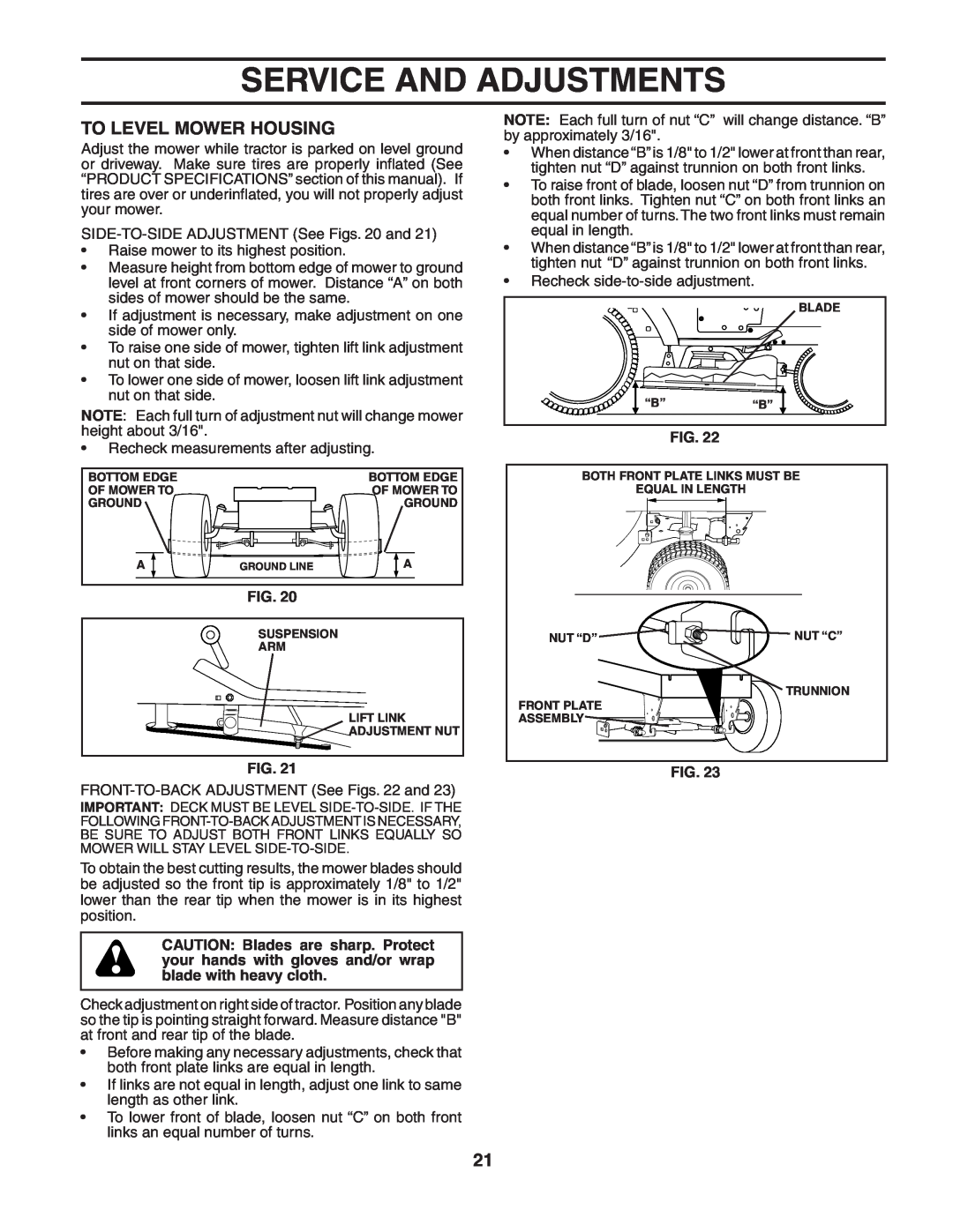 Husqvarna YTH2548 owner manual To Level Mower Housing, Service And Adjustments 