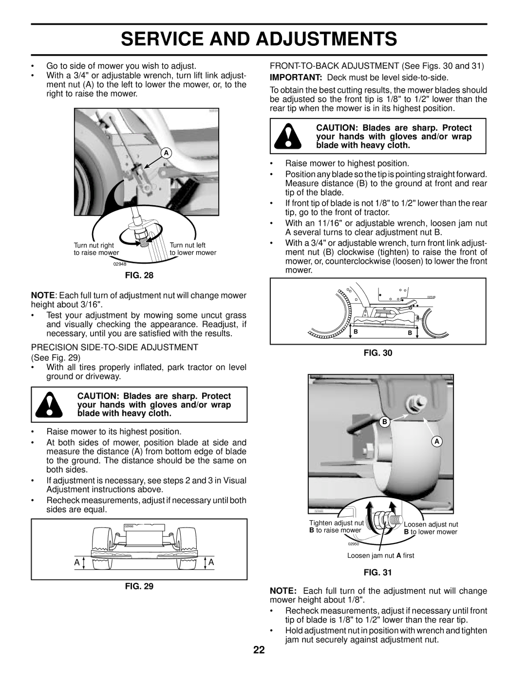 Husqvarna YTH2548XP owner manual Turn nut right Turn nut left To raise mower 