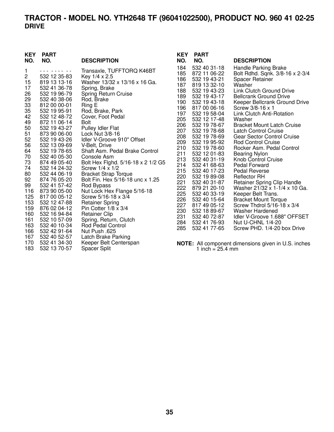 Husqvarna YTH2648 TF owner manual Transaxle, Tufftorq K46BT 