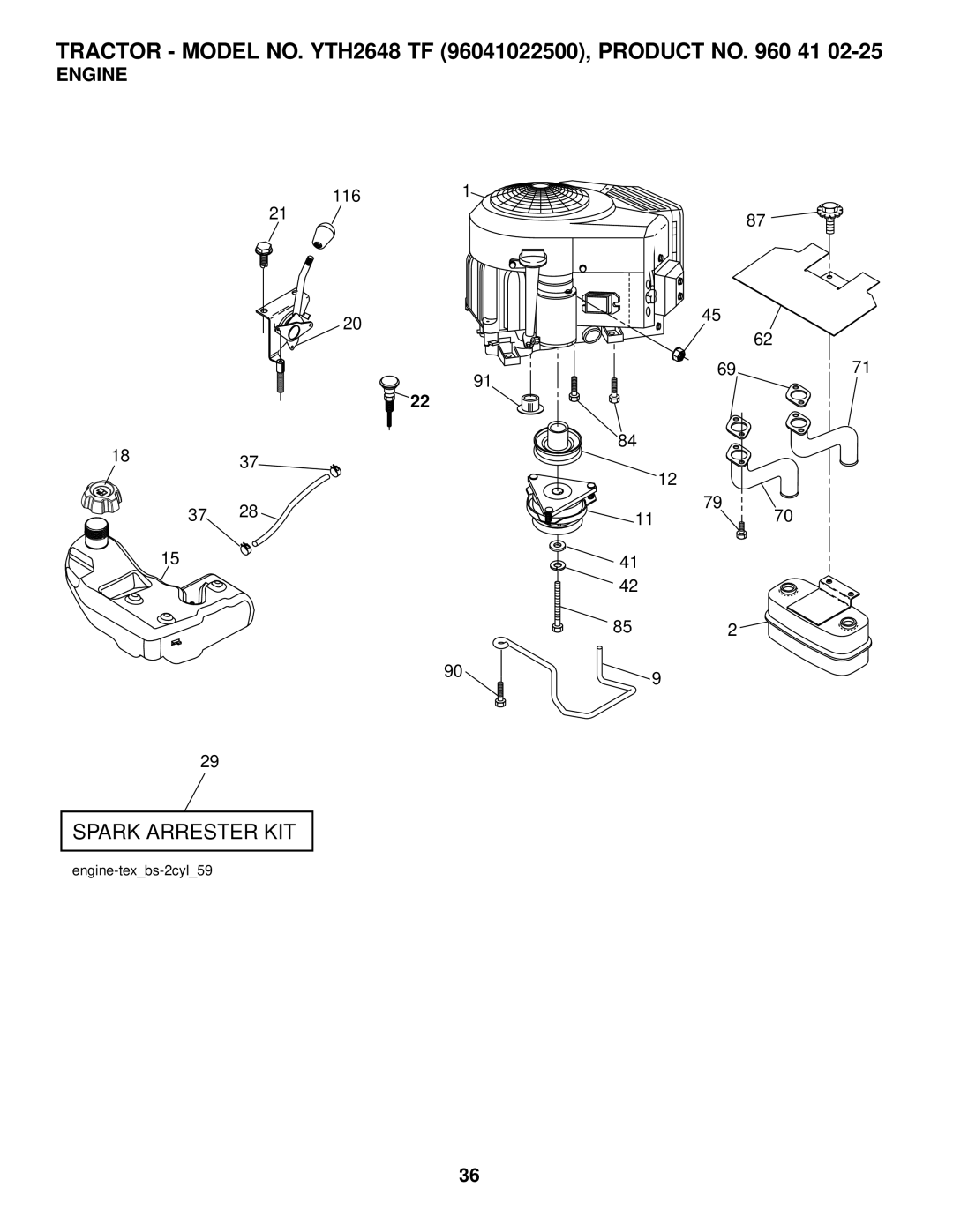 Husqvarna YTH2648 TF owner manual Engine 