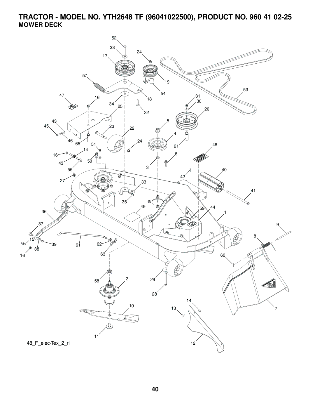 Husqvarna YTH2648 TF owner manual Mower Deck 