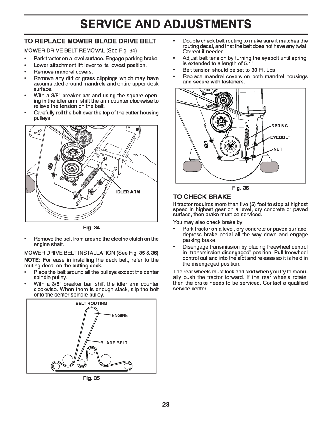 Husqvarna YTH2648TDRF To Replace Mower Blade Drive Belt, To Check Brake, Service And Adjustments, Idler Arm, Spring 