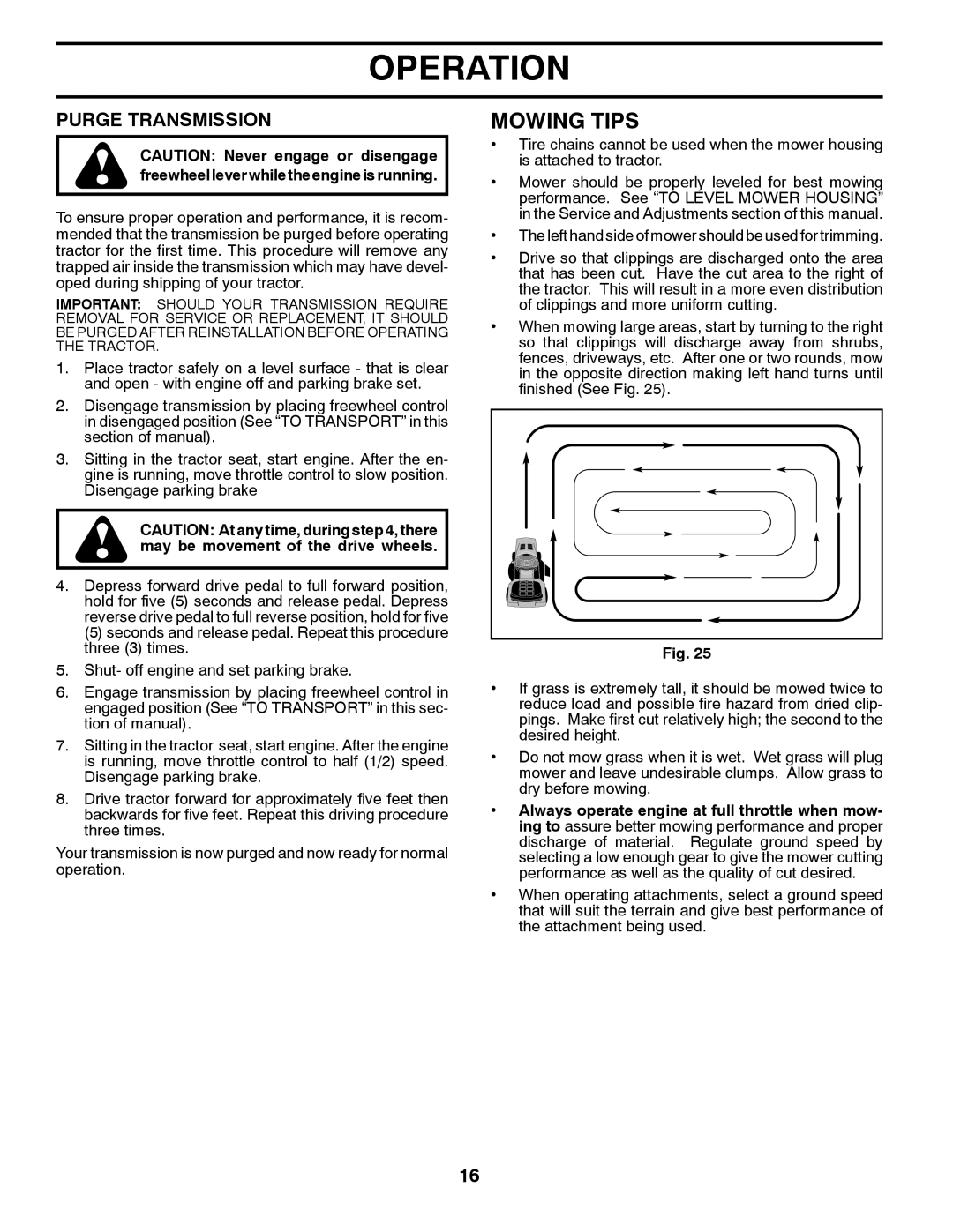 Husqvarna YTH26V54 owner manual Mowing Tips, Purge Transmission 