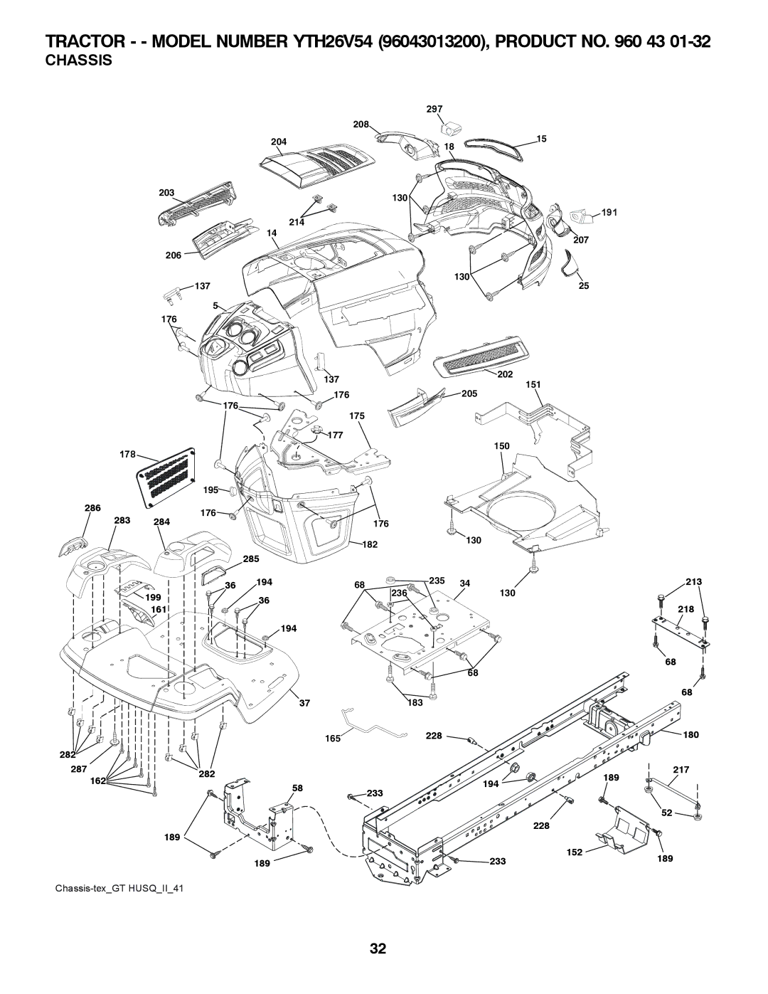 Husqvarna YTH26V54 owner manual Chassis 