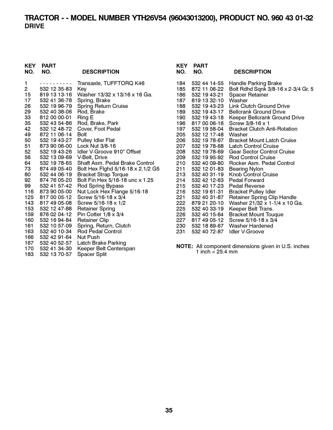 Husqvarna YTH26V54 owner manual Transaxle, Tufftorq K46 