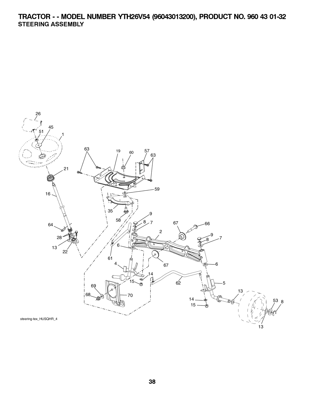 Husqvarna YTH26V54 owner manual Steering Assembly 