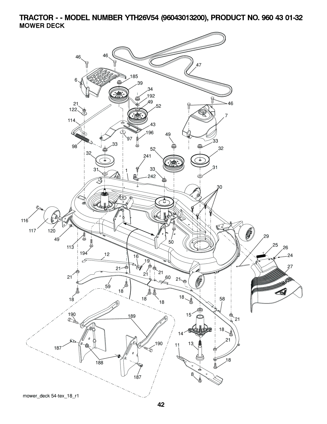 Husqvarna YTH26V54 owner manual Mower Deck 