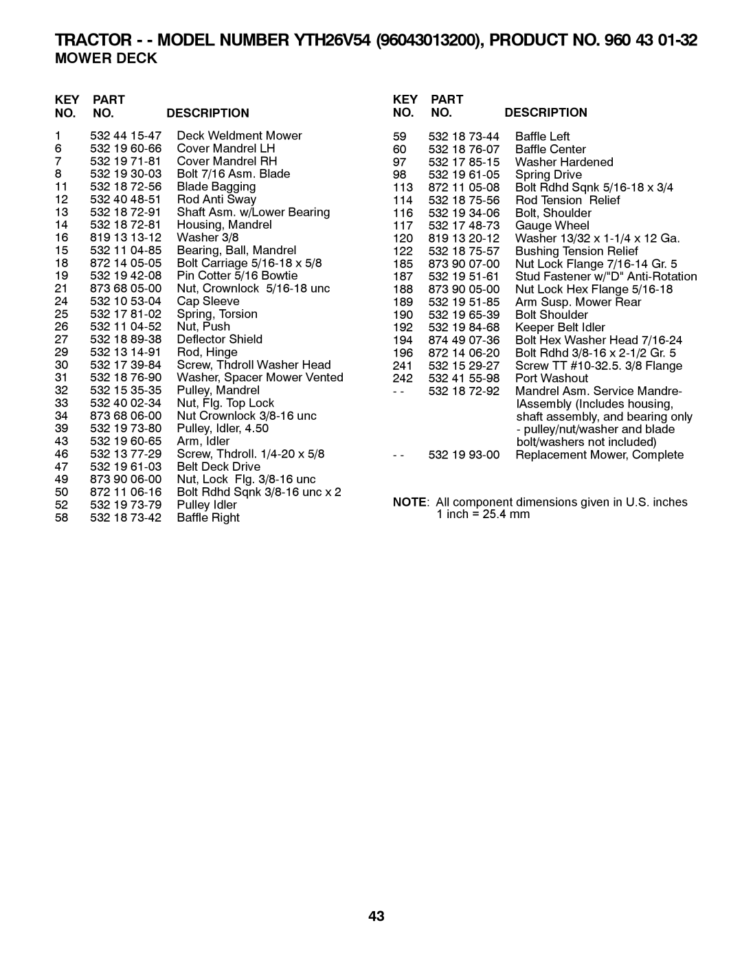 Husqvarna YTH26V54 owner manual 532 44 15-47 Deck Weldment Mower 