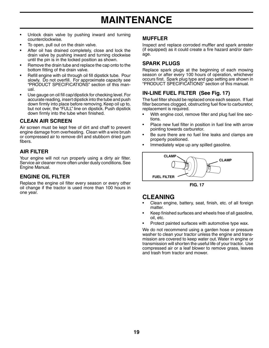 Husqvarna YTH2748 owner manual Cleaning 