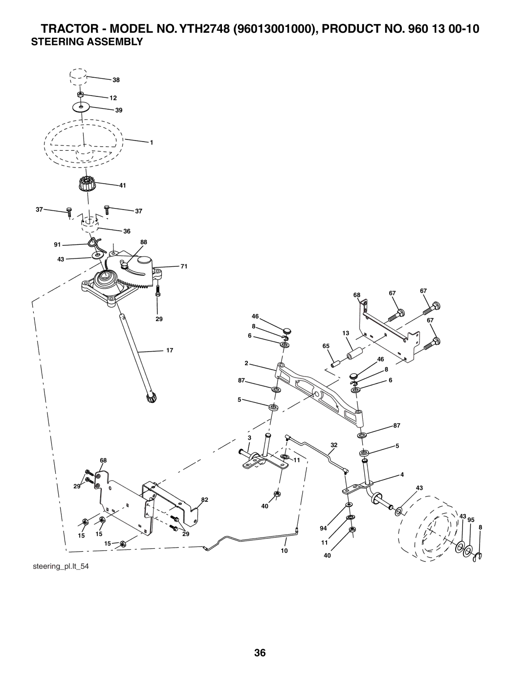 Husqvarna YTH2748 owner manual Steering Assembly 