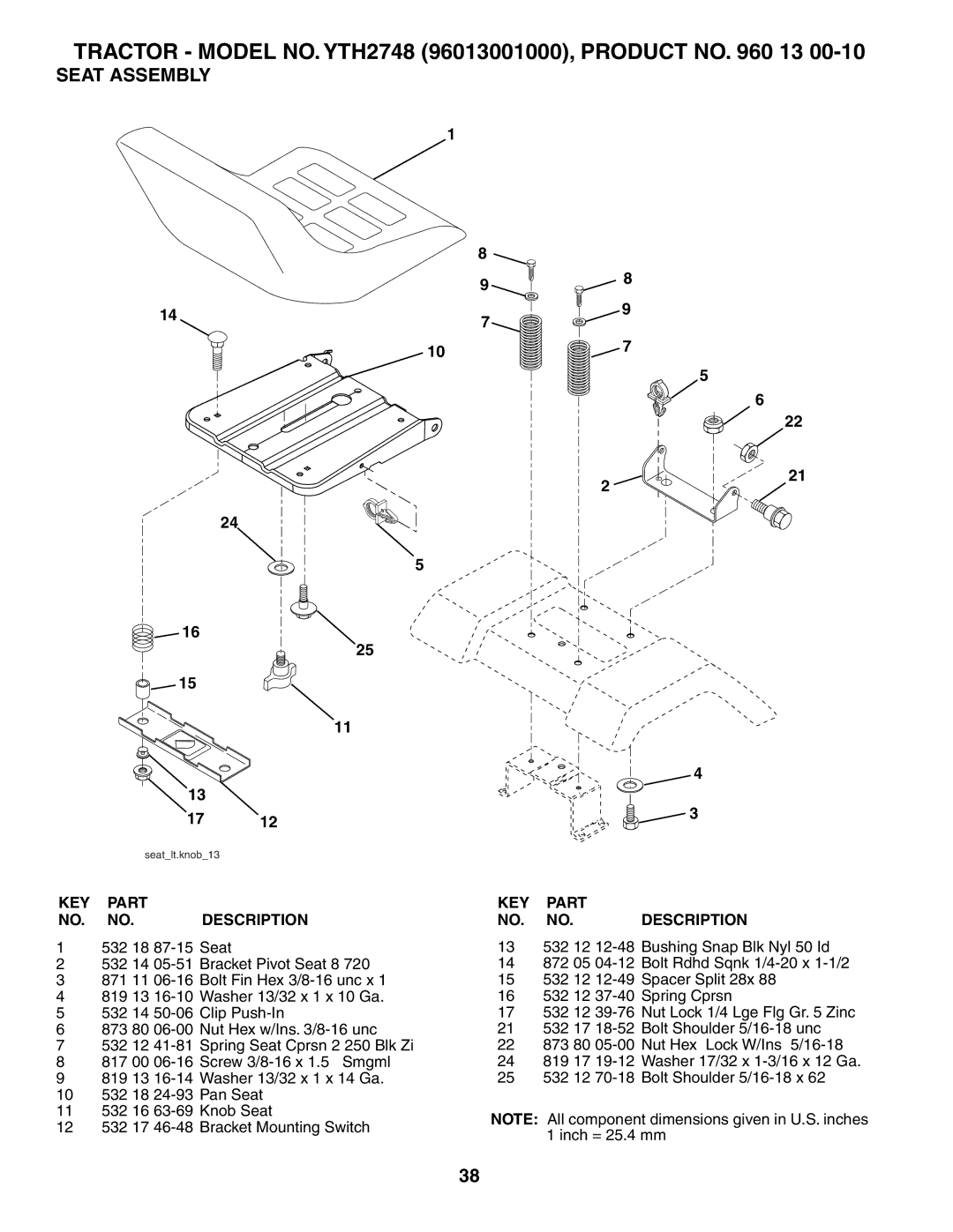 Husqvarna YTH2748 owner manual Seat Assembly 