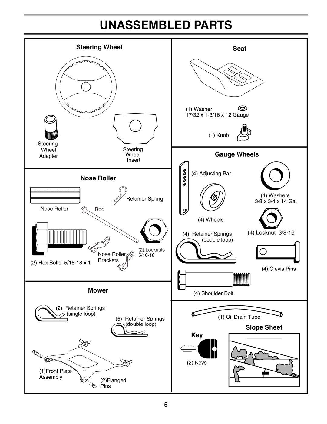 Husqvarna YTH2748 owner manual Unassembled Parts 