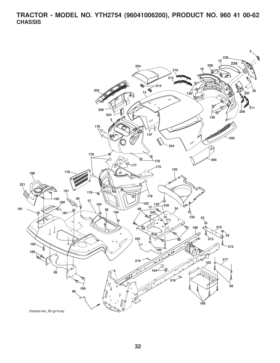 Husqvarna YTH2754 TWIN owner manual Chassis, 239 