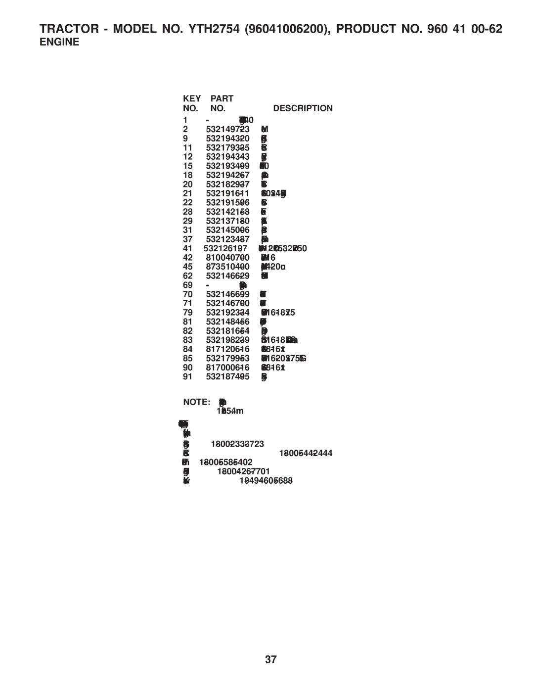 Husqvarna YTH2754 TWIN owner manual Engine Kohl Model No. SV740 