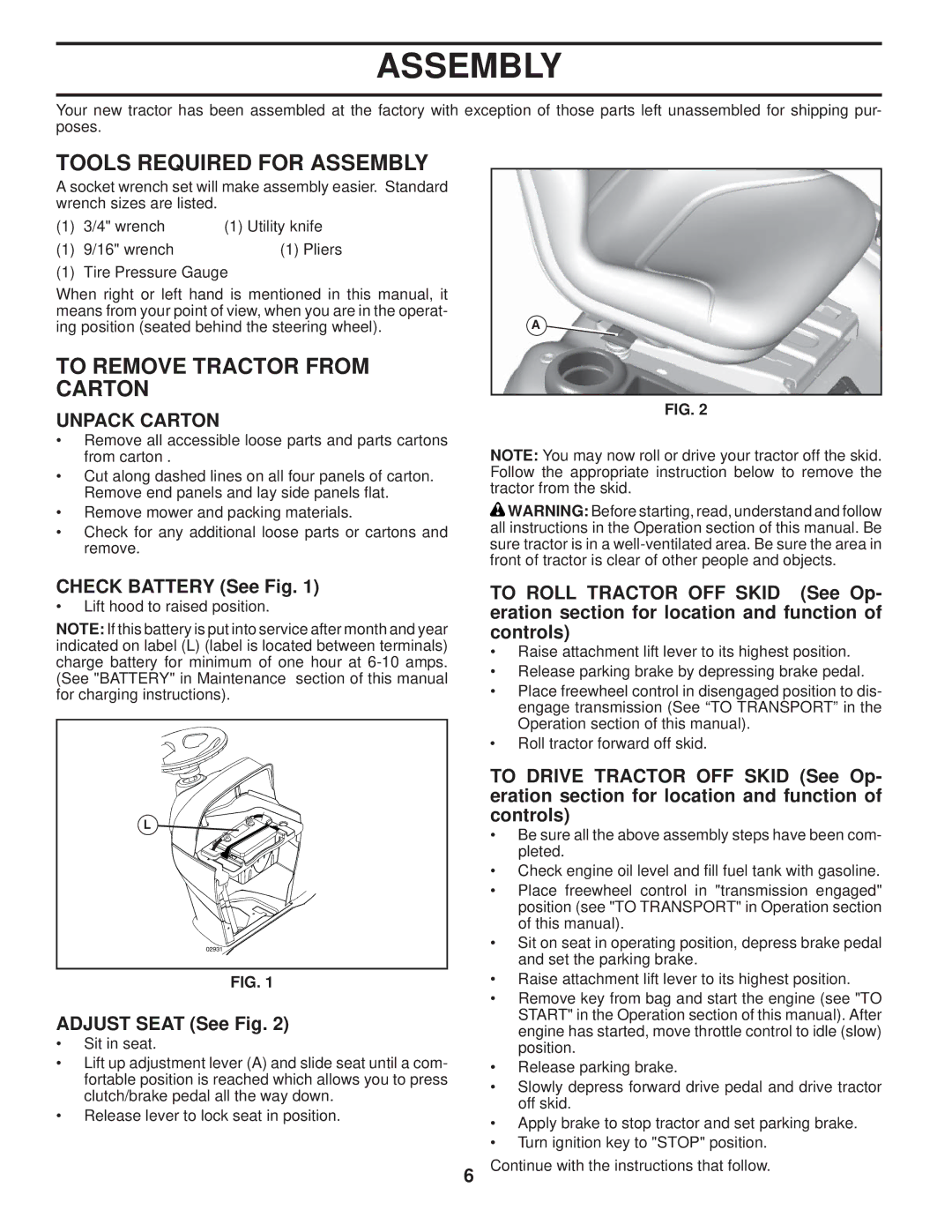 Husqvarna YTH2754 TWIN owner manual Tools Required for Assembly, To Remove Tractor from Carton, Unpack Carton 