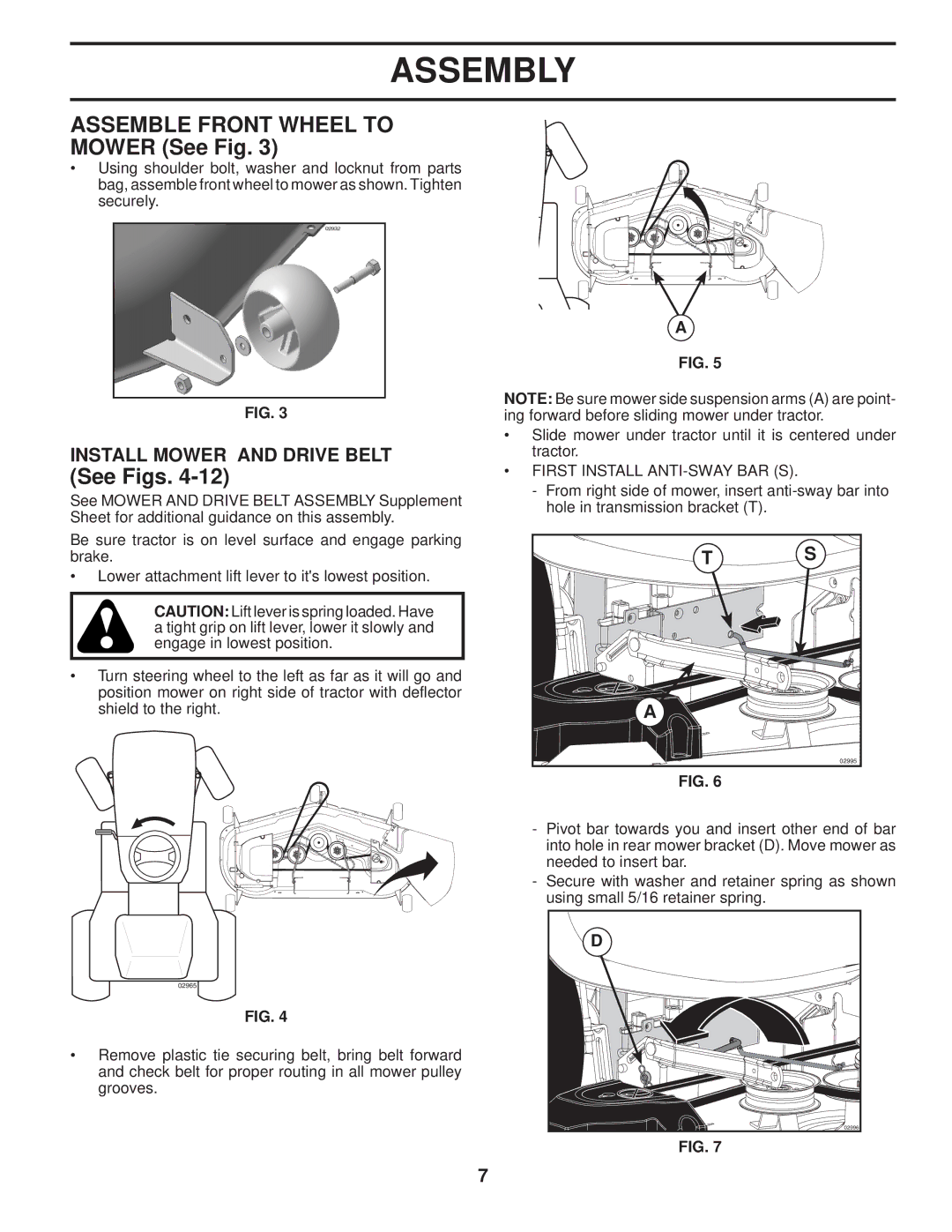 Husqvarna YTH2754 TWIN owner manual Install Mower and Drive Belt, First Install ANTI-SWAY BAR S 