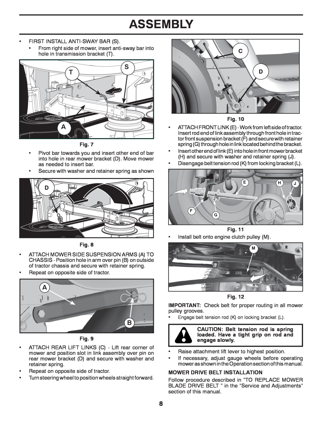 Husqvarna YTH2754T manual Assembly, Mower Drive Belt Installation 