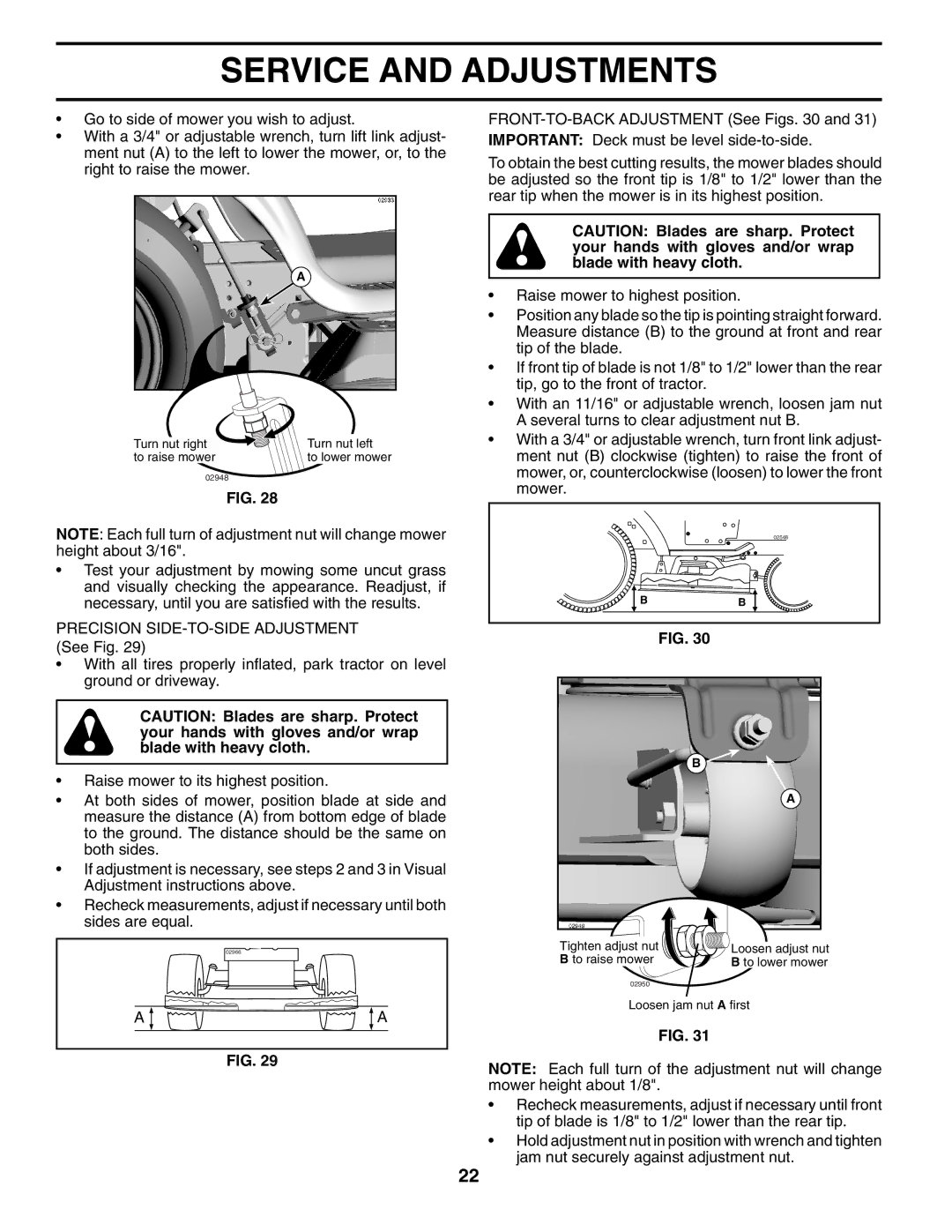 Husqvarna YTH2754XP owner manual Turn nut right Turn nut left To raise mower 