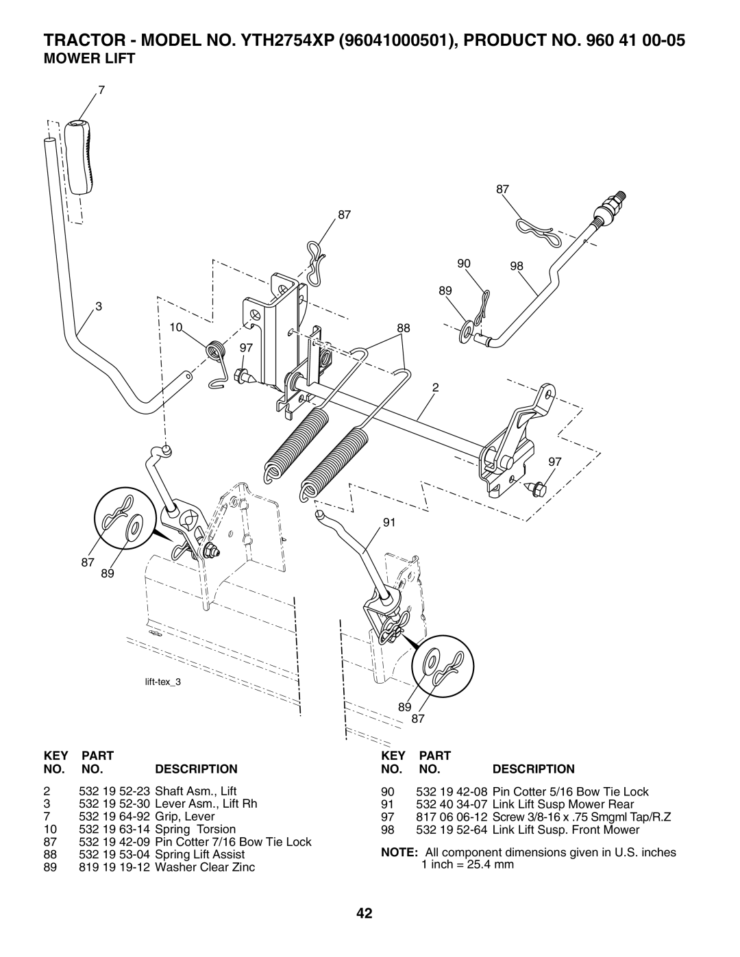 Husqvarna YTH2754XP owner manual Mower Lift 