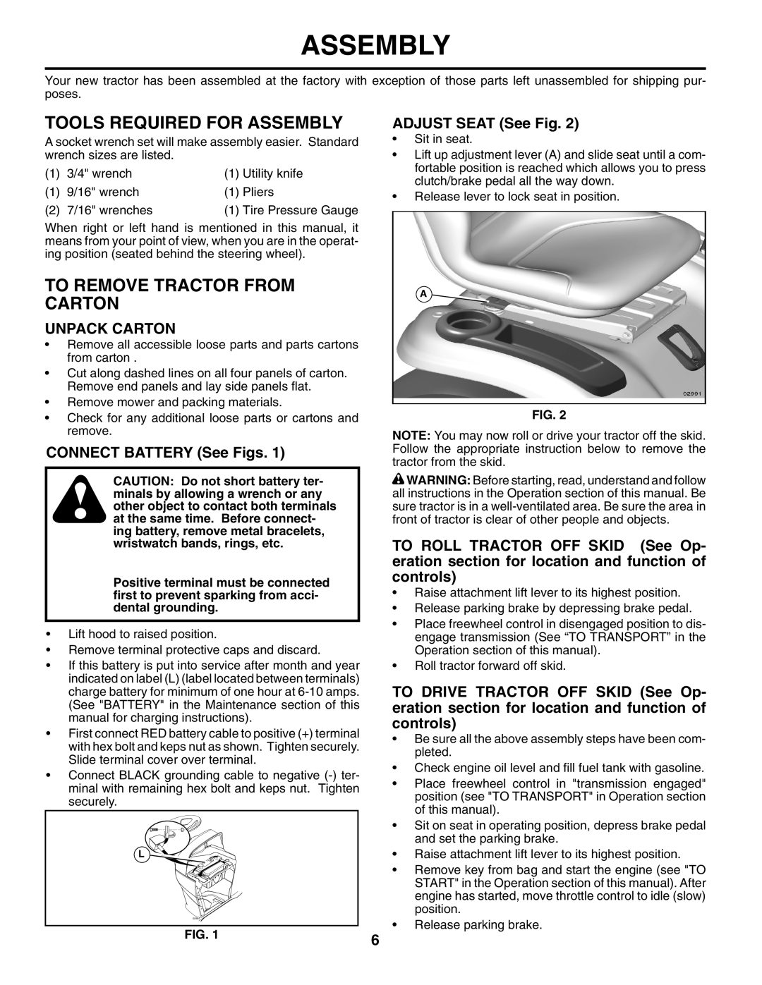 Husqvarna YTH2754XP owner manual Tools Required for Assembly, To Remove Tractor from Carton, Unpack Carton 