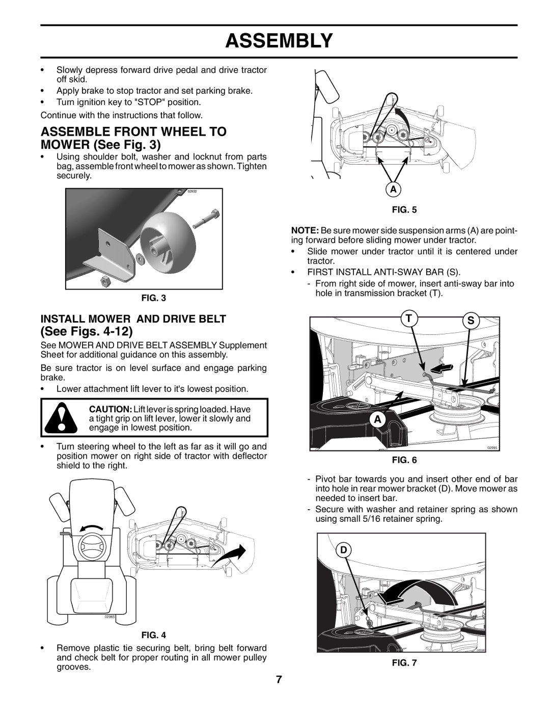 Husqvarna YTH2754XP owner manual Install Mower and Drive Belt, First Install ANTI-SWAY BAR S 